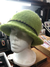 100% Wool Felted Hat - Light Green with Art yarn band