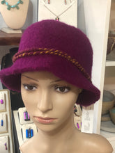 100% Wool Felted Hat - Deep Pink with Art Yarn band