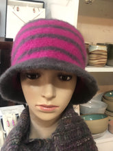 100% Wool Felted Hat - Pink & Grey