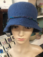 100% Wool Felted Hat - Blue with Art Yarn band