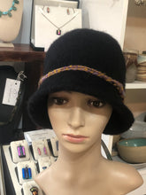 100% Wool Felted Hat - Black with Art Yarn band