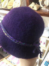 100% Wool Felted Hat - Deep Purple with Art Yarn band