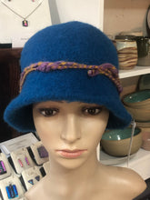 100% Wool Felted Hat - Blue with Art Yarn band
