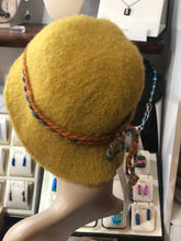 100% Wool Felted Hat - Mustard with Art Yarn band