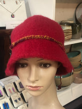100% Wool Felted Hat - Red with Art Yarn band