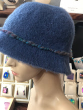 100% Wool Felted Hat - Blue with Art Yarn band