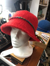 100% Wool Felted Hat - Red with Art yarn band