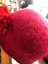 100% Wool Felted Hat - Red with flower and feather detail