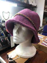 100% Wool Felted Hat - Pink/plum with Art yarn band