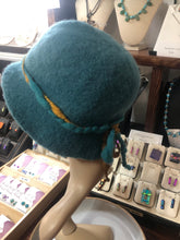 100% Wool Felted Hat - Dark Green with Art Yarn band