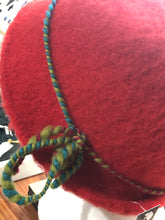 100% Wool Felted Hat - Red with Art yarn band