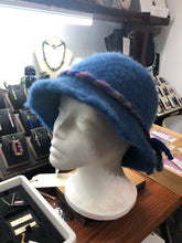 100% Wool Felted Hat - Blue with Art Yarn band