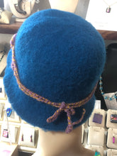 100% Wool Felted Hat - Blue with Art Yarn band