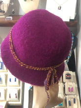100% Wool Felted Hat - Deep Pink with Art Yarn band