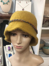 100% Wool Felted Hat - Mustard with Art Yarn band