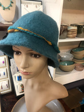 100% Wool Felted Hat - Dark Green with Art Yarn band