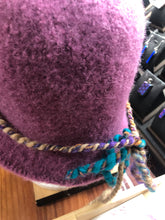 100% Wool Felted Hat - Pink/plum with Art yarn band
