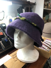 100% Wool Felted Hat - Purple with Art yarn band