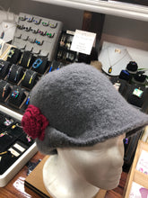 100% Wool Felted Hat - Grey with pink crochet flower