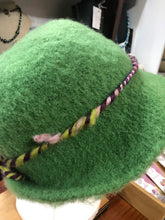 100% Wool Felted Hat - Green with Art yarn band