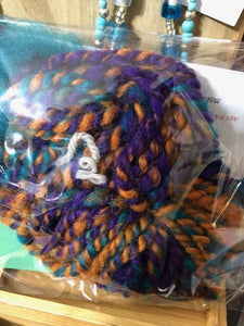 Hand Spun Art Yarn - Purple Brown Green