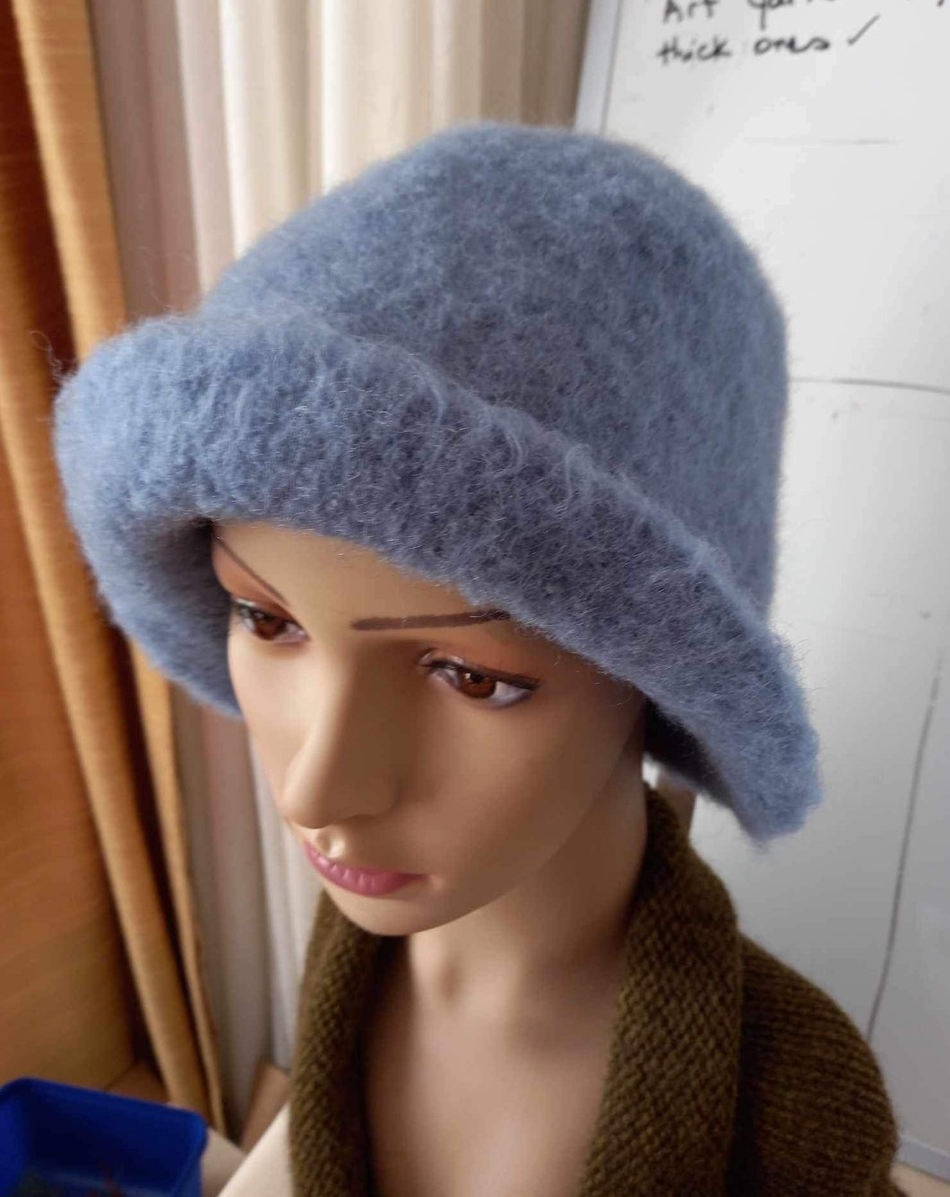 100% Wool Felted Hat - Soft Blue