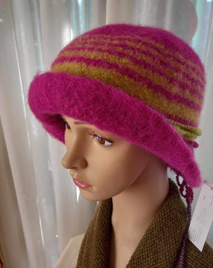 100% Wool Felted Hat - Hot Pink & Lime Green