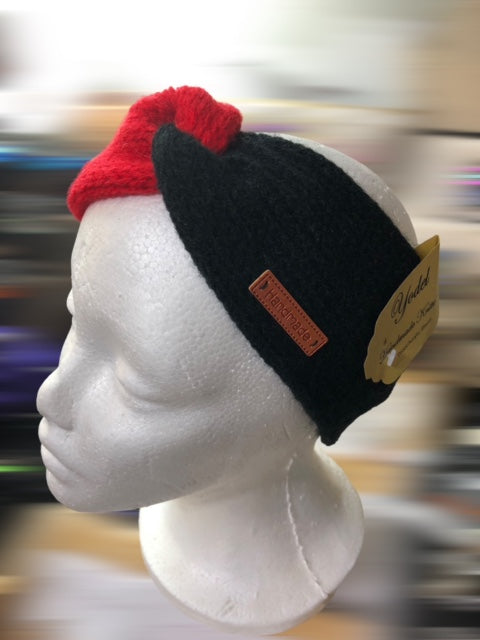 Hand Knitted Headbands- Red & Black