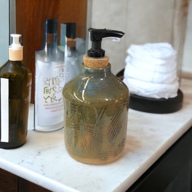 Ceramic Soap Dispenser - Olive Green & Blue