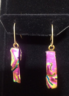 9 ct Gold Dichroic Glass Earring - Pink gold green