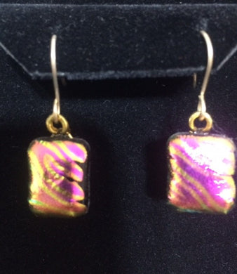9 ct Gold Dichroic Glass Earring - Pink Orange