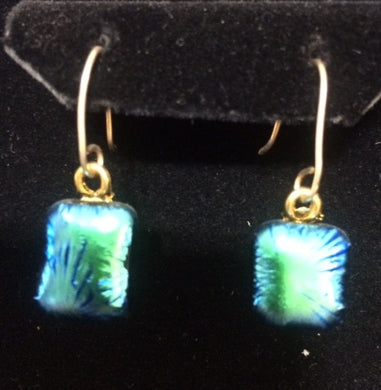 9 ct Gold Dichroic Glass Earring - Teal