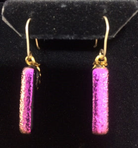 9 ct Gold Dichroic Glass Earring -Hot Pink