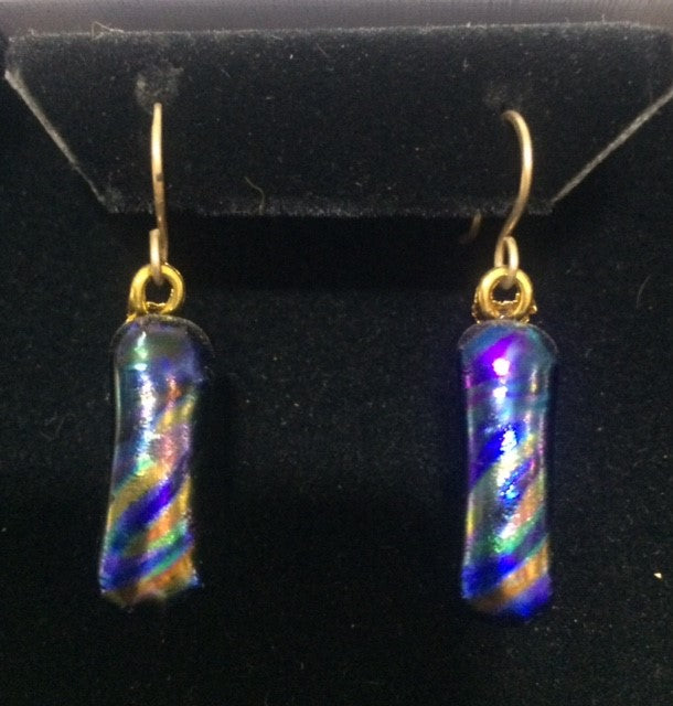 9 ct Gold Dichroic Glass Earring - Blue Multi Colour