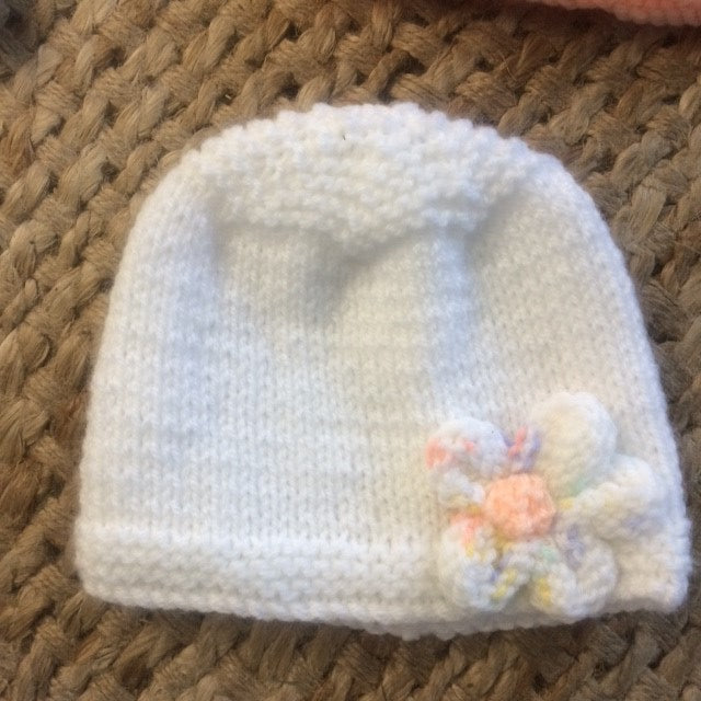 Hand Knitted Babies Hats - flowers