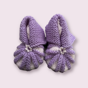 100% Wool New Born Bootie - Purple White