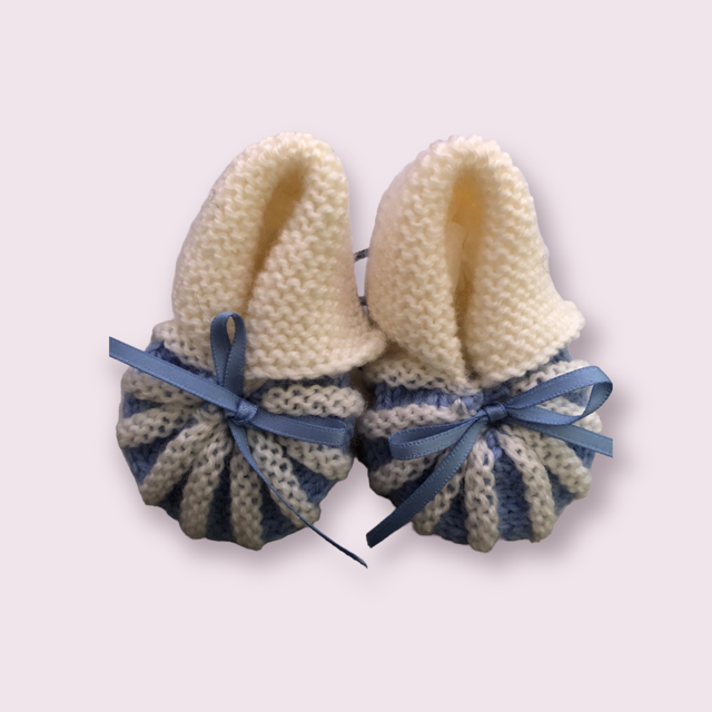100% Wool New Born Bootie - Blue White