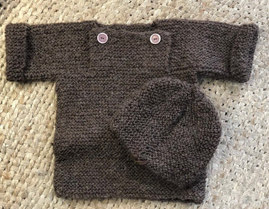 Hand Knitted Collared Jersey and Matching Beanie - Brown