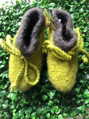 Felted Booties - Lime Green and Brown
