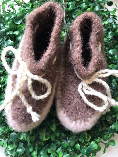 Felted Booties - Beige and Brown