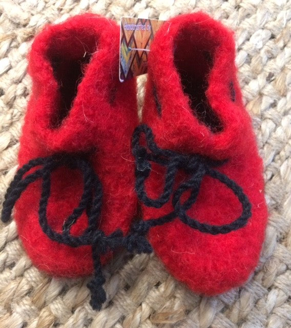 Felted Booties - Red & Black