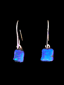 Sterling Silver Dichoric Glass Earrings - Electric Blue