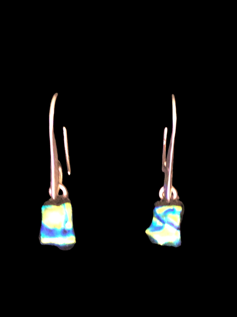 Sterling Silver Dichoric Glass Earrings - Yellow blue Green