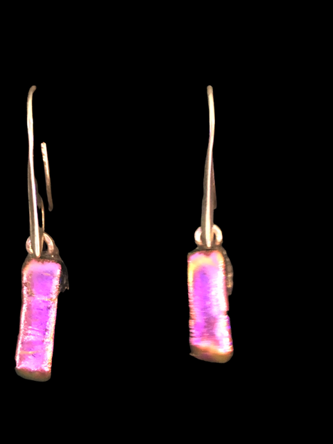 Sterling Silver Dichoric Glass Earrings - Hot Pink