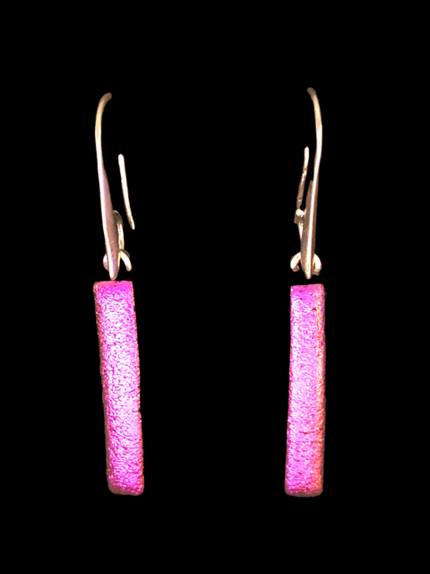 Sterling Silver Dichoric Glass Earrings - Hot Pink