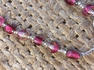 Silver Foil, Crystal and Pink Glass Beaded Necklace