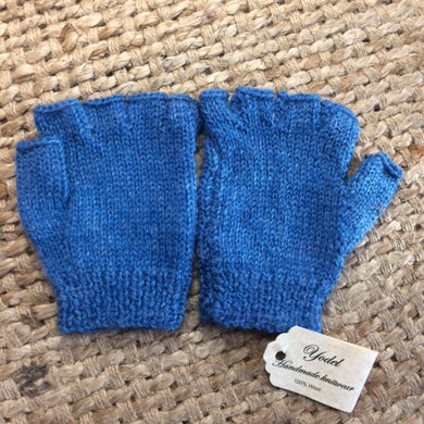 100% Wool Finger-less Gloves -Blue