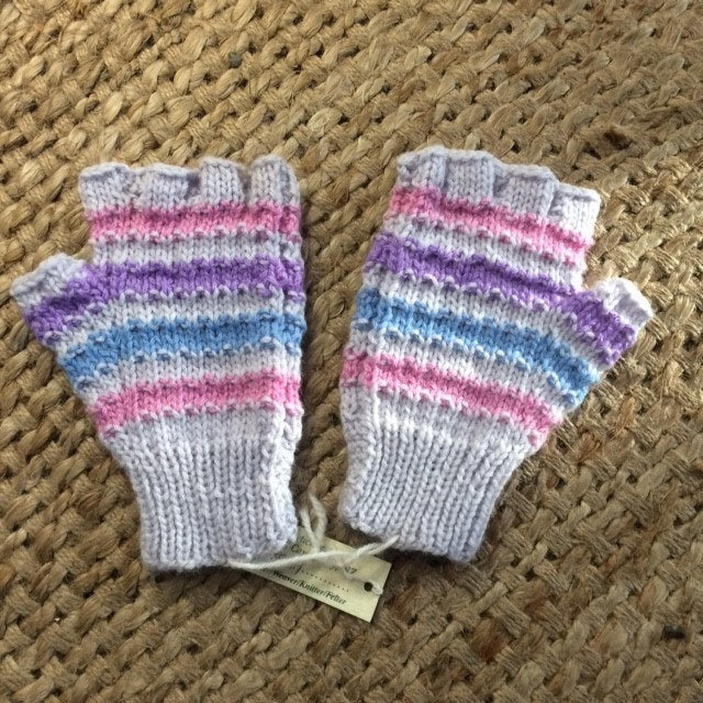 100% Wool Finger-less Gloves -Grey, Pink, Blue, Purple