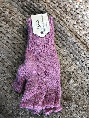 100% Wool Finger-less Gloves -Pink