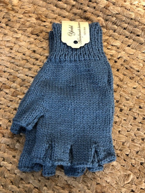 100% Wool Finger-less Gloves - Blue